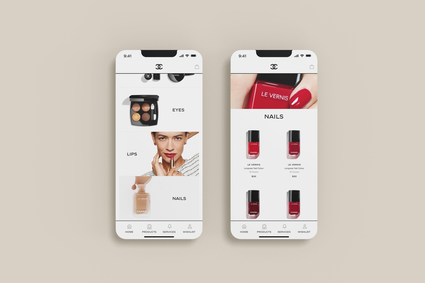Chanel Beauty concept app screens overview.
