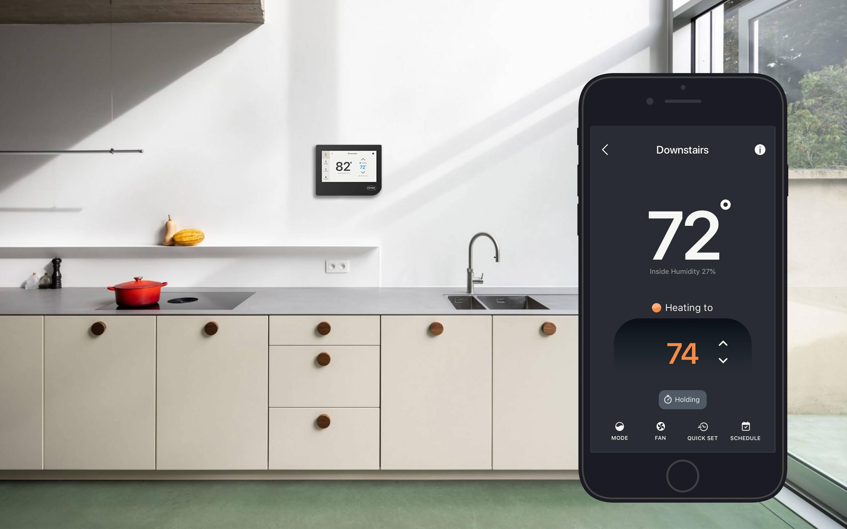 Infinity Thermostat mobile app, controlling temperature from a phone.