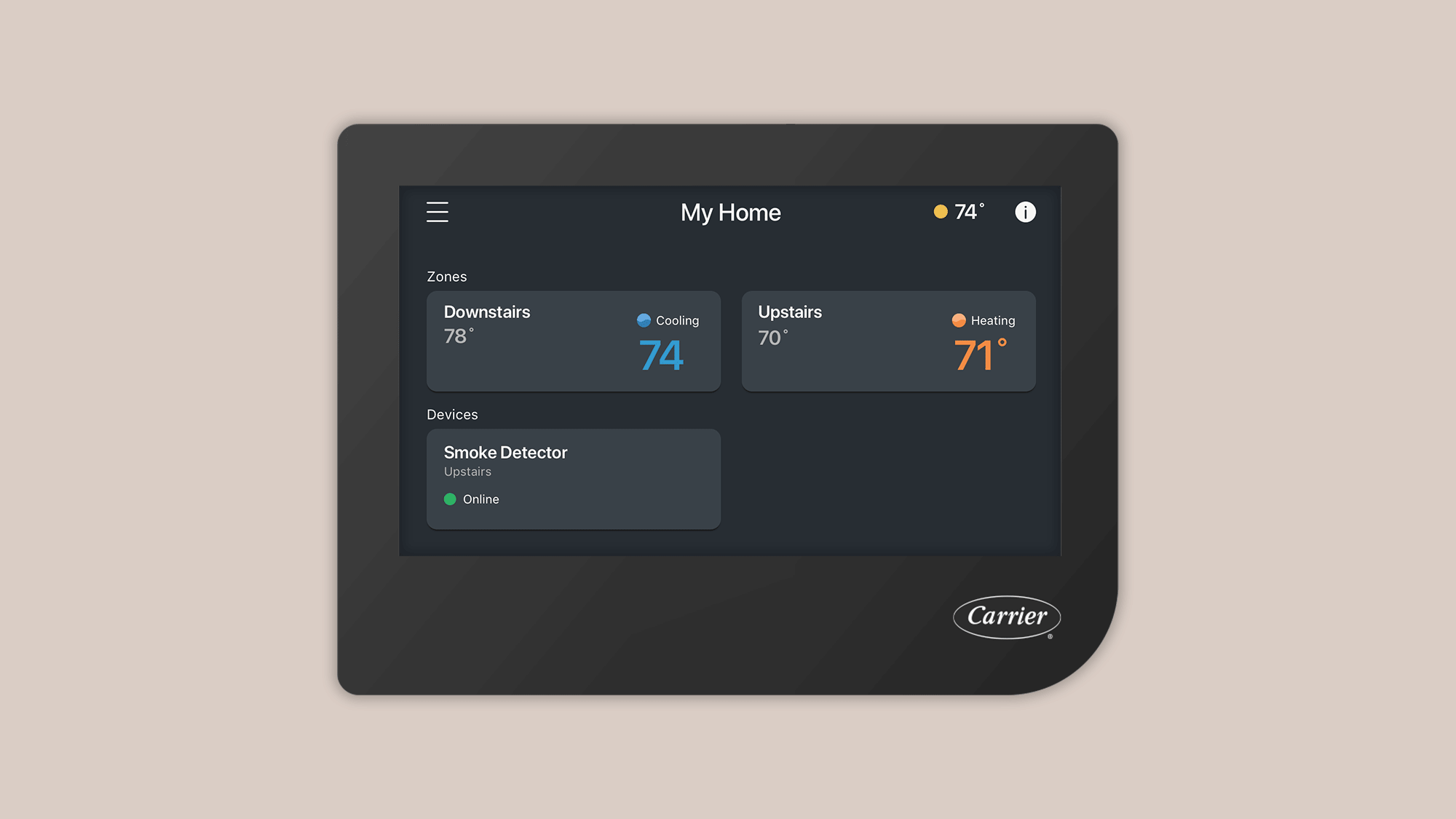Infinity Thermostat app screen thumbnails.