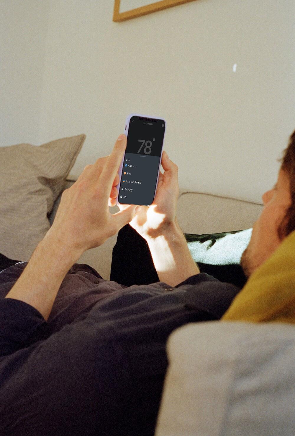 Infinity Thermostat mobile app, controlling temperature from a phone.