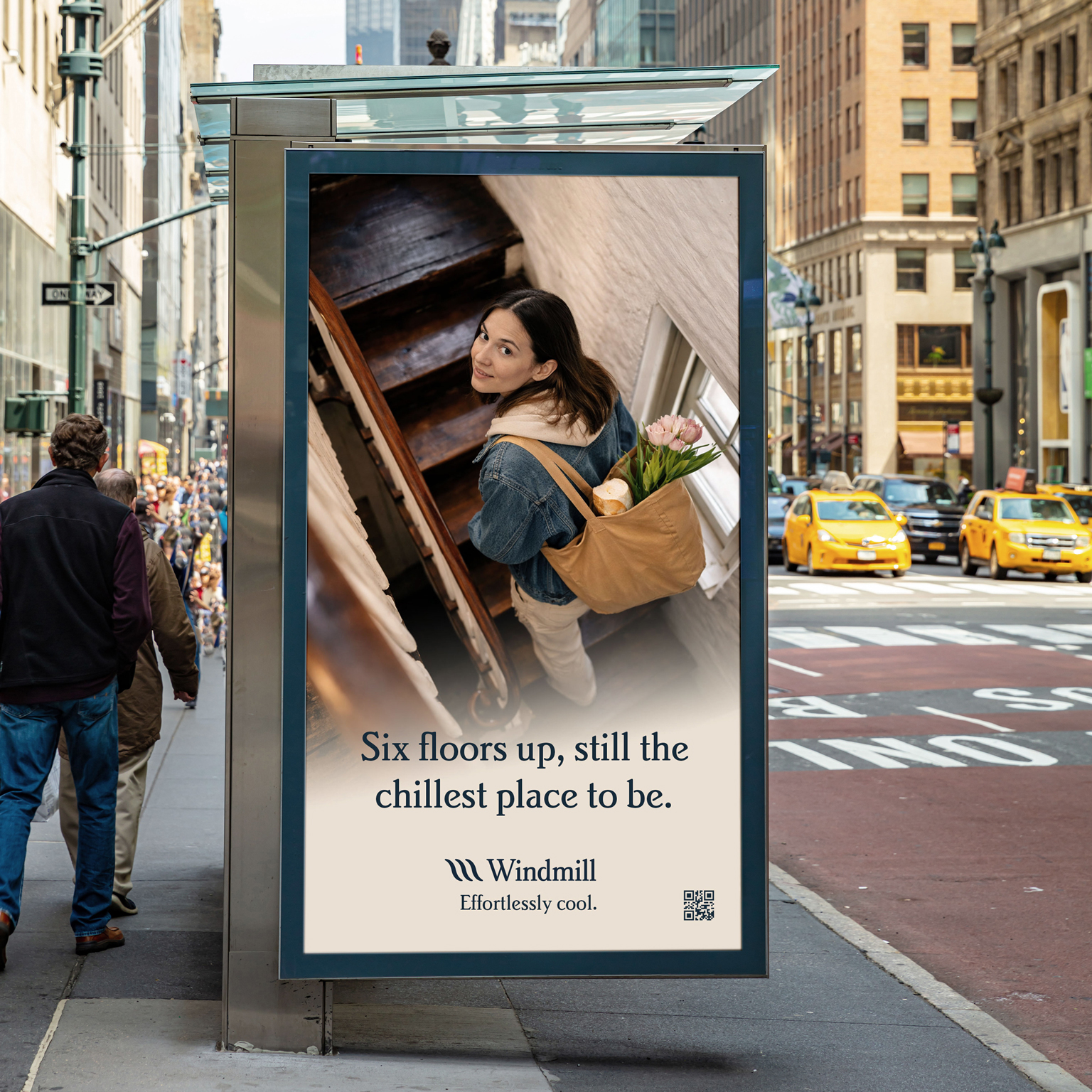 Windmill bus shelter advertisement.
