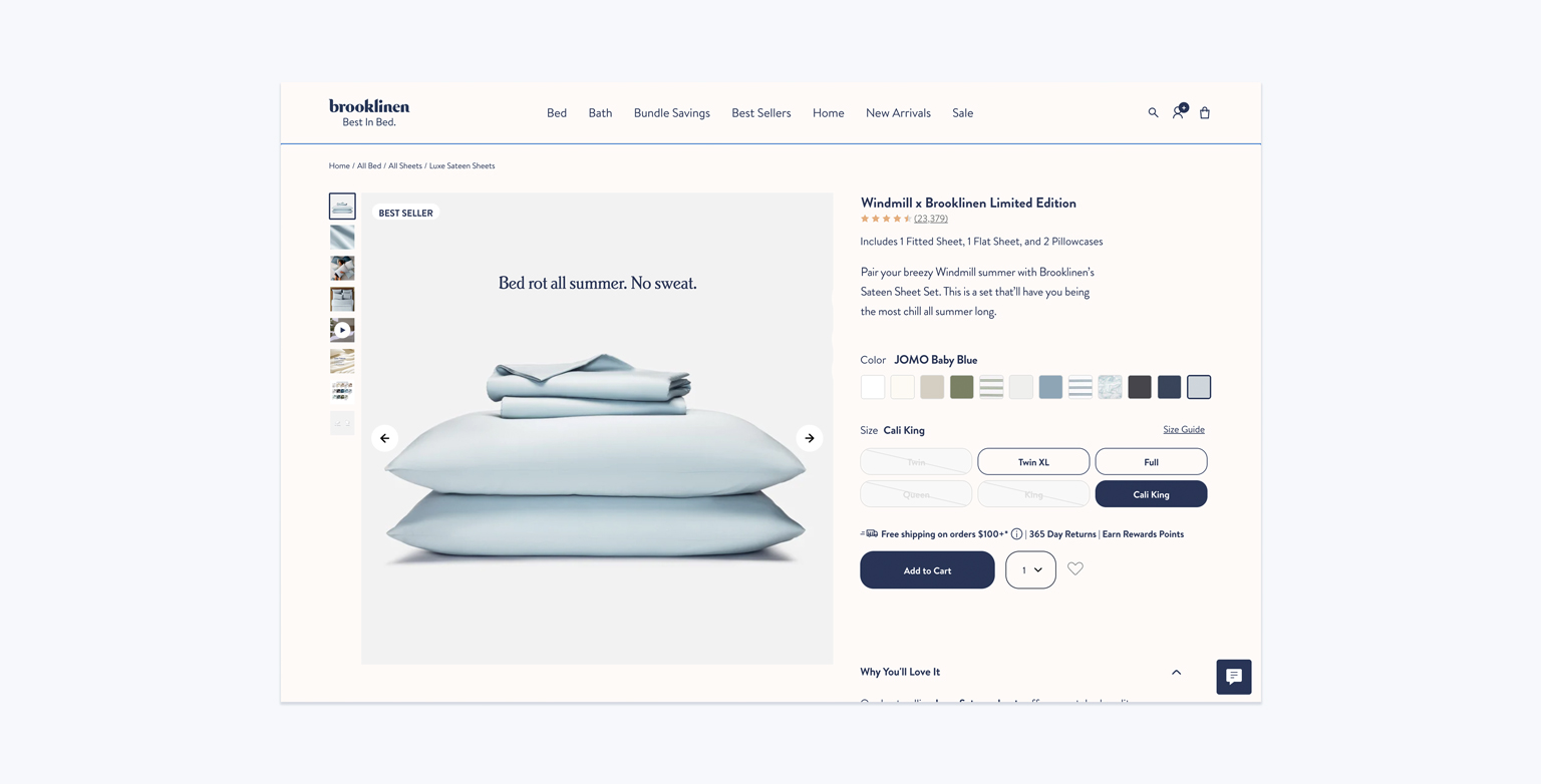 Brooklinen x Windmill collaboration bedsheets.